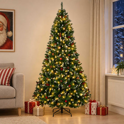Artificial Christmas Tree Green with Bauble 240 cm 300 LEDs Green with Frosted Tips Ø 120 x 240 cm with 300 LEDs