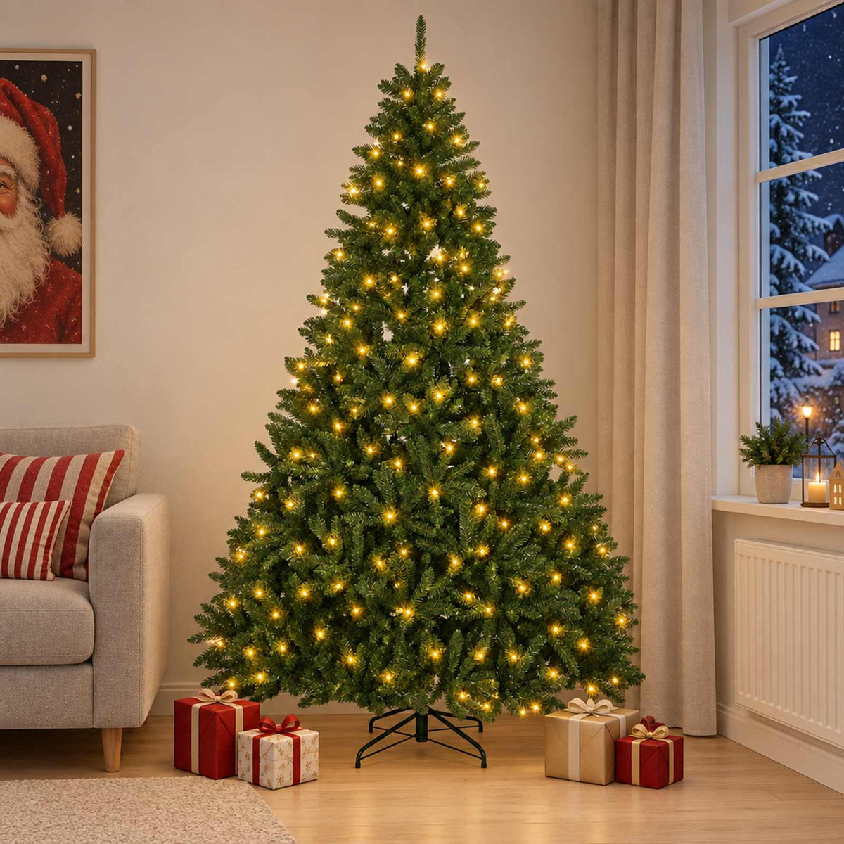Artificial Christmas Tree with Bauble 120 cm Light Green Ø 166 x 270 cm with 300 LEDs