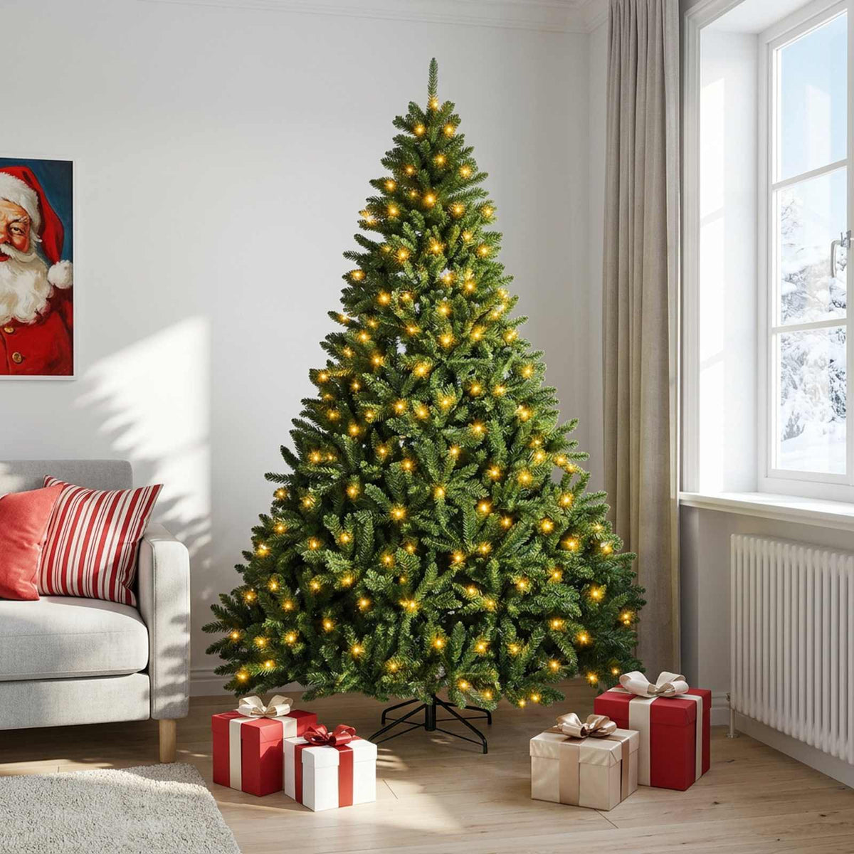 Artificial Christmas Tree with Bauble 120 cm Light Green Ø 166 x 270 cm with 300 LEDs