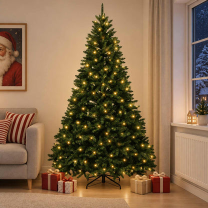 Artificial Christmas Tree with Bauble 240 cm Dark Green Ø 156 x 240 cm with 300 LEDs