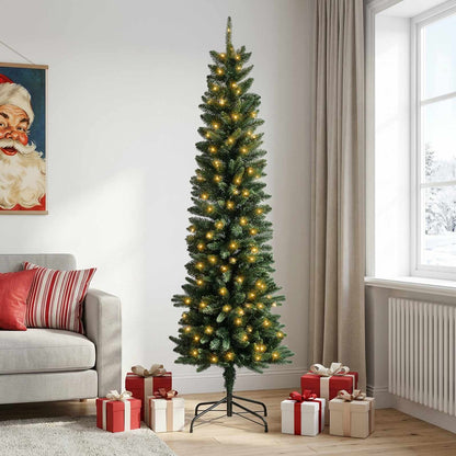 Artificial Slim Christmas Tree with Bauble 300 LEDs Green 210 cm with LEDs