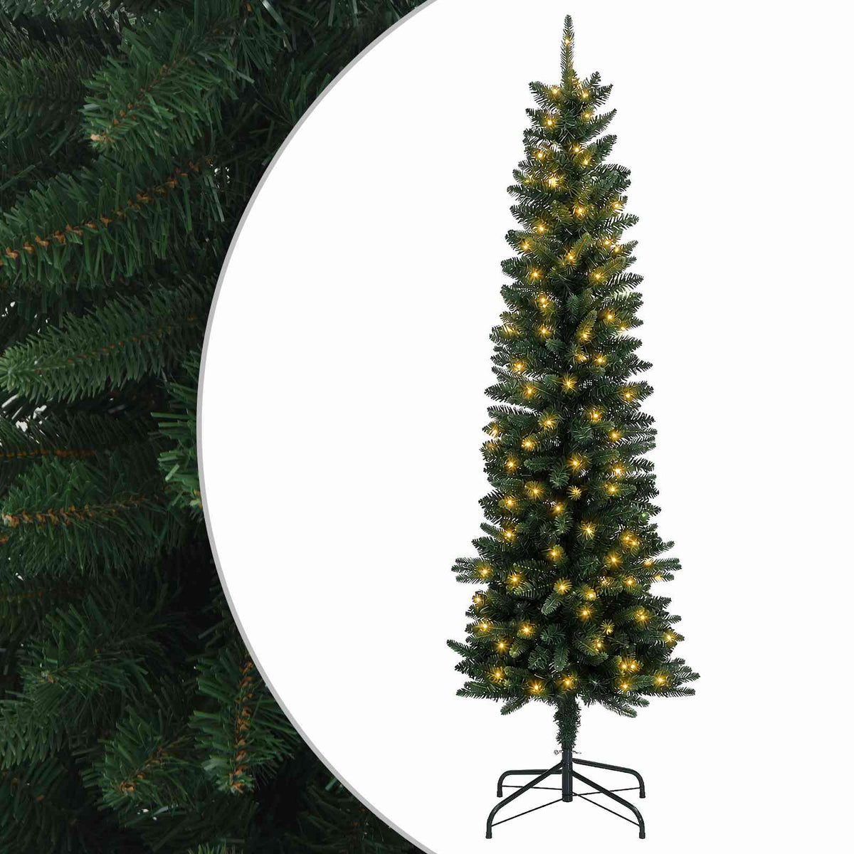 Artificial Slim Christmas Tree with Bauble 300 LEDs Green 210 cm with LEDs