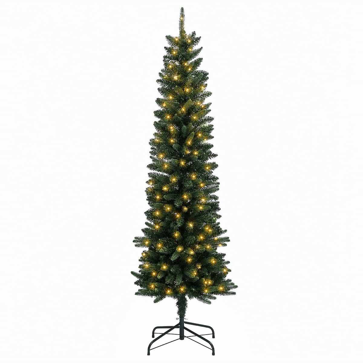 Artificial Slim Christmas Tree with Bauble 300 LEDs Green 210 cm with LEDs