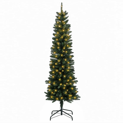 Artificial Slim Christmas Tree with Bauble 300 LEDs Green 210 cm with LEDs