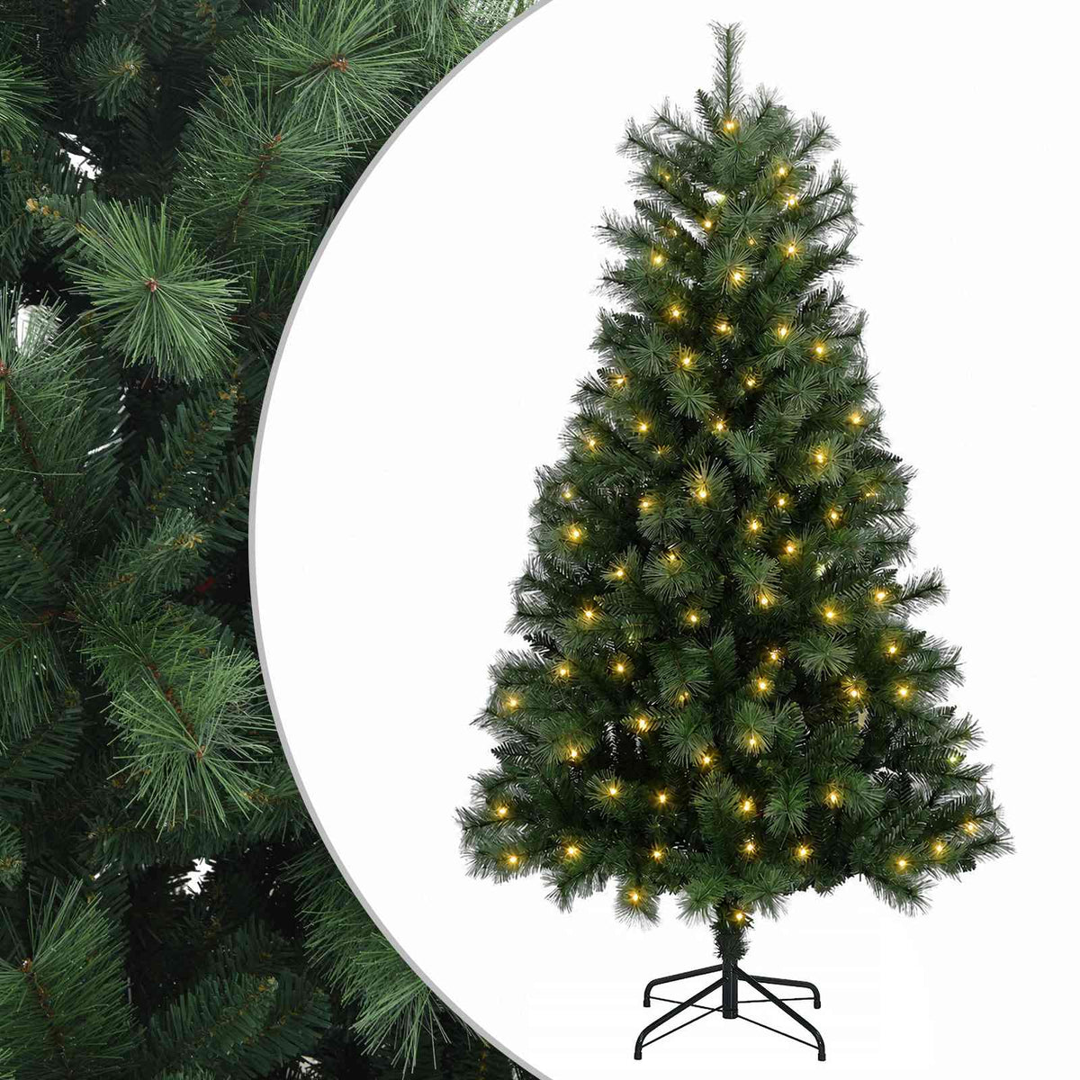 Artificial Hinged Christmas Tree with Baubles 150 LEDs Green 180 cm with LEDs