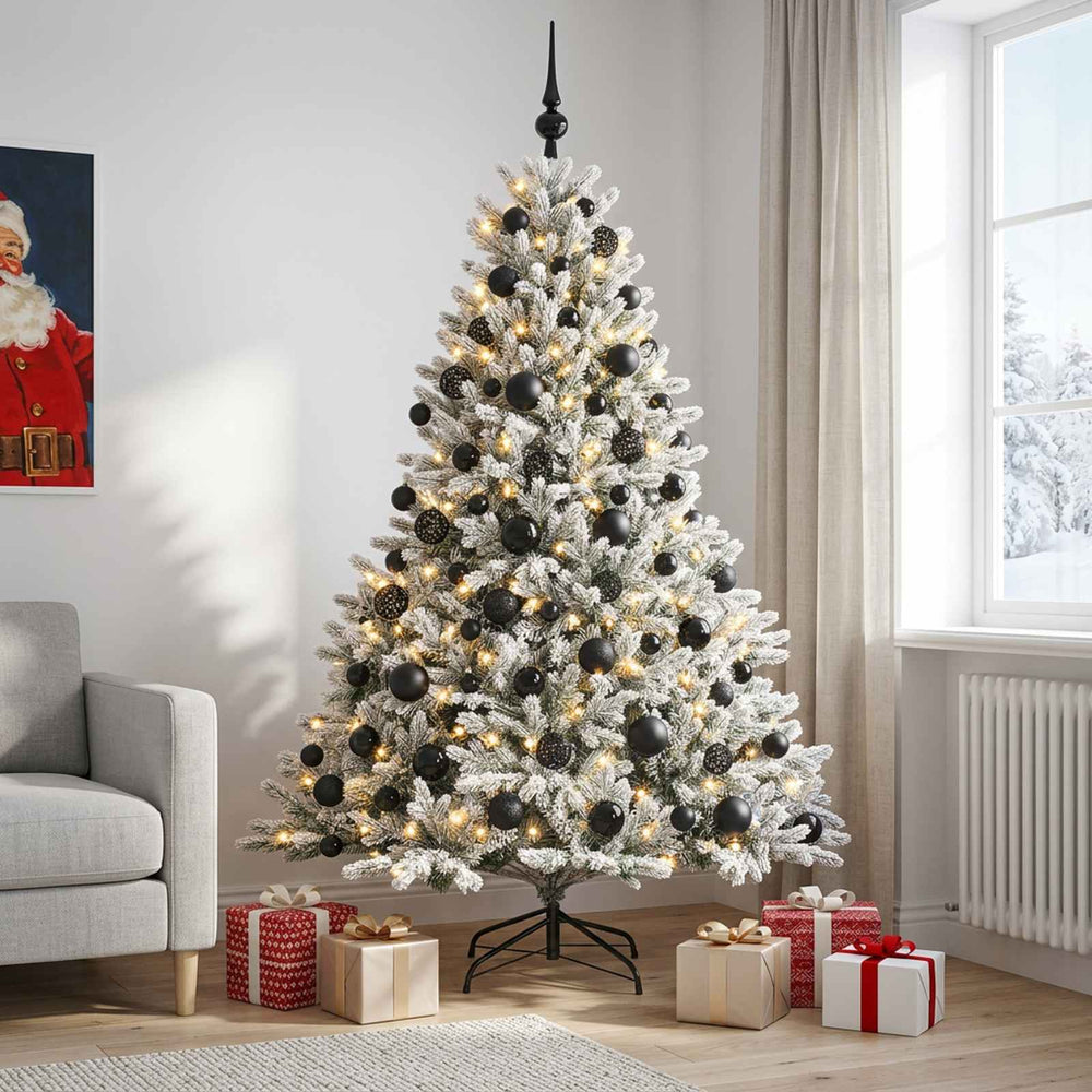 vidaXL Artificial Christmas Tree with Bauble 300 LEDs Green and White Height 180 cm