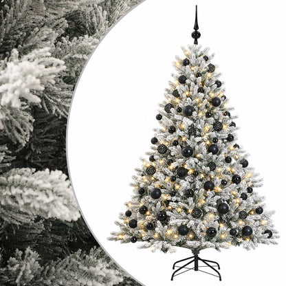 Artificial Christmas Tree with Bauble 300 LEDs Green and White Height 180 cm with LEDs & black balls