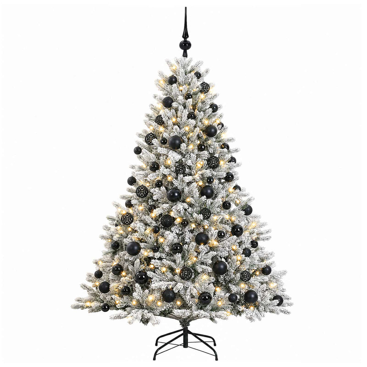 Artificial Christmas Tree with Bauble 300 LEDs Green and White Height 240 cm with LEDs & black balls