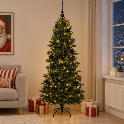 Artificial Christmas Tree with Bauble 300 LEDs Green Height 180 cm with LEDs & black balls
