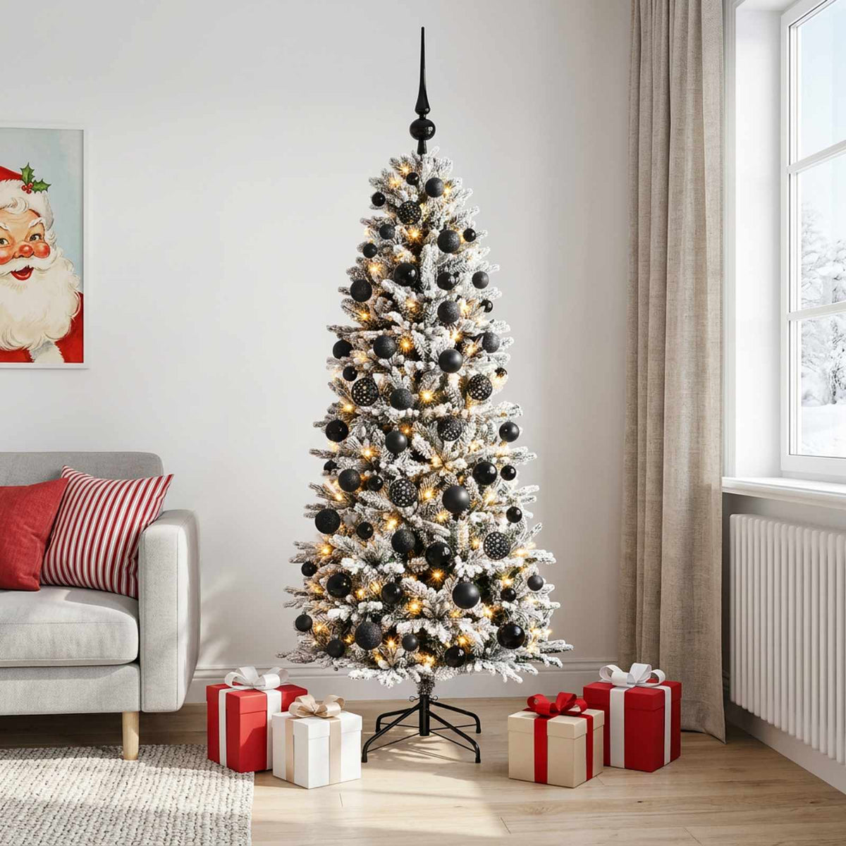Artificial Christmas Tree Bauble LEDs Green White Height black balls