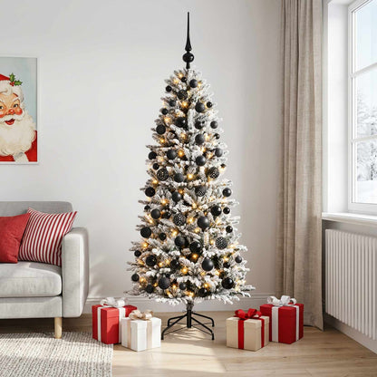 Artificial Christmas Tree Bauble LEDs Green White Height black balls