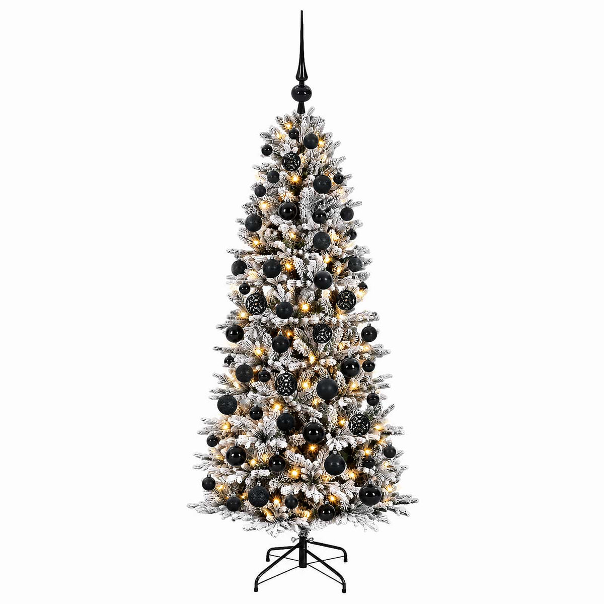 Artificial Christmas Tree with Bauble 300 LEDs Green and White Height 240 cm with LEDs & black balls