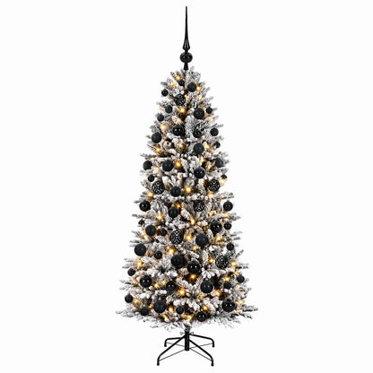 Artificial Christmas Tree with Bauble 300 LEDs Green and White Height 240 cm with LEDs & black balls