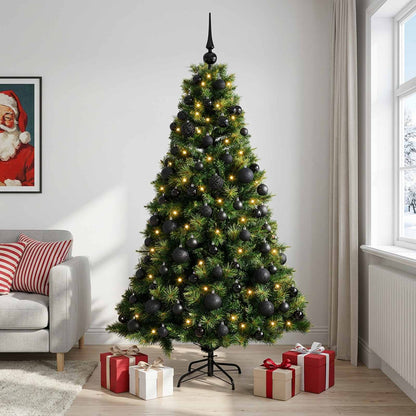 Artificial Christmas Tree with Bauble 300 LEDs Green Height 240 cm with LEDs & black balls