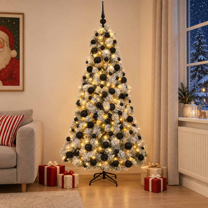 Artificial Christmas Tree with Bauble 300 LEDs Green and White 180 cm with LEDs & black balls