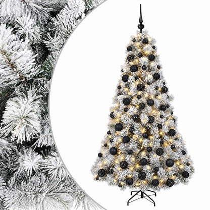 Artificial Christmas Tree with Bauble 300 LEDs Green and White 180 cm with LEDs & black balls