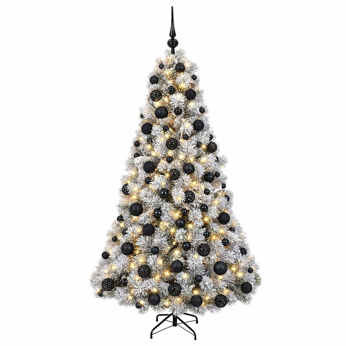 Artificial Christmas Tree with Bauble 300 LEDs Green and White 180 cm with LEDs & black balls