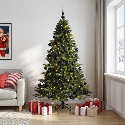 Artificial Christmas Tree with Bauble 300 LEDs Height 210 cm with LEDs & black balls