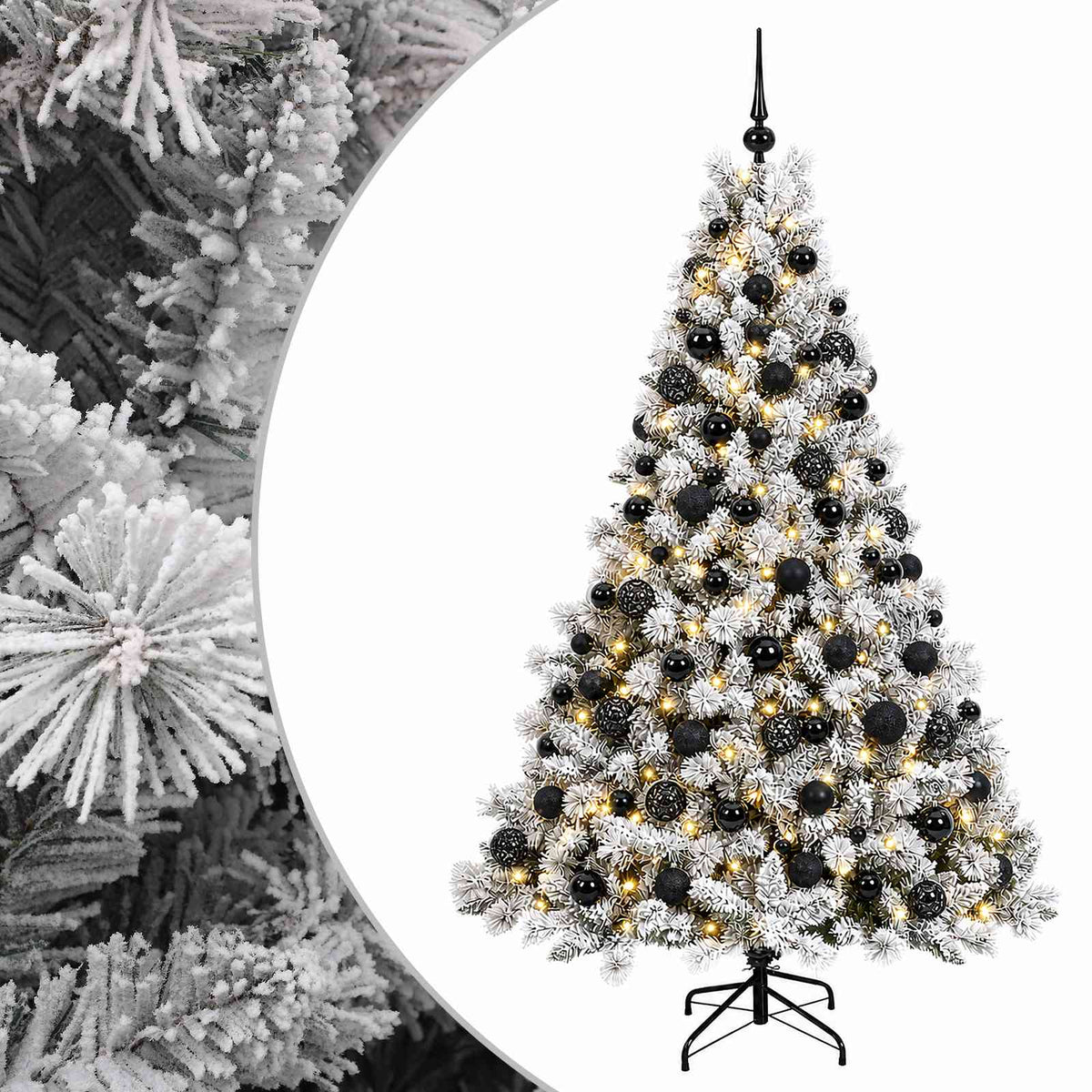 Artificial Christmas Tree Bauble LEDs Green White Height black balls