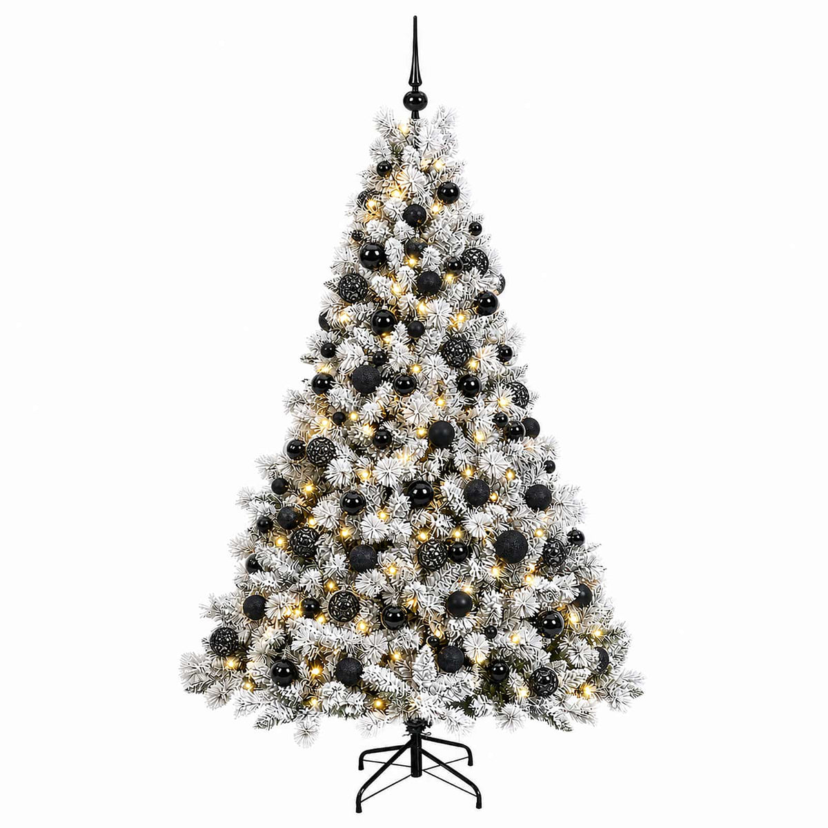 Artificial Christmas Tree with Bauble 300 LEDs Green and White Height 180 cm with LEDs & black balls