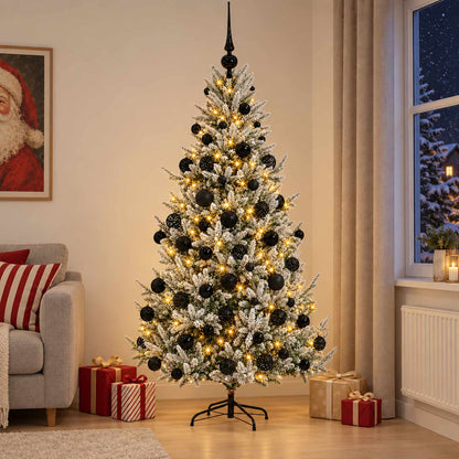 Artificial Christmas Tree Bauble LEDs Green White black balls