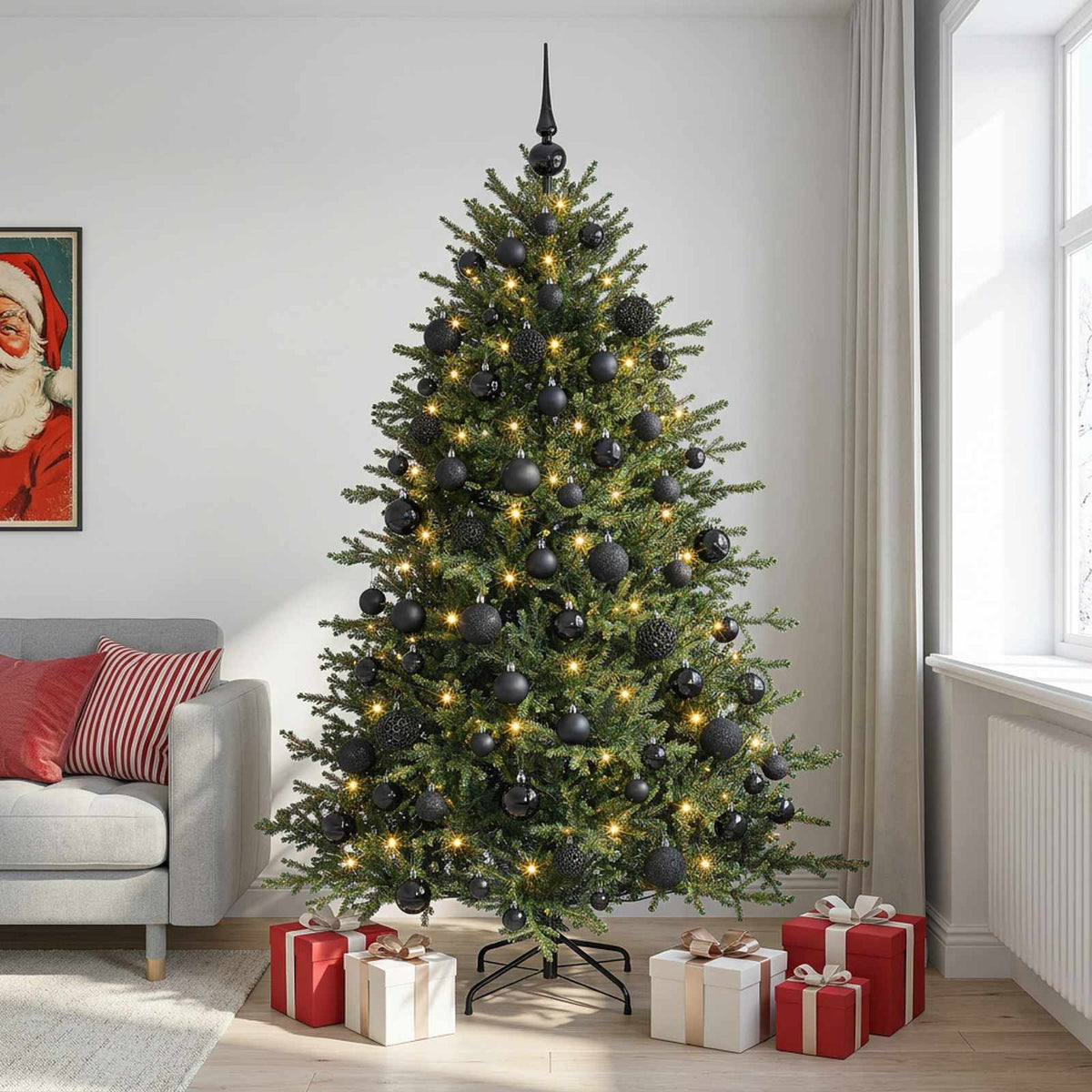 Artificial Christmas Tree Bauble LEDs black balls