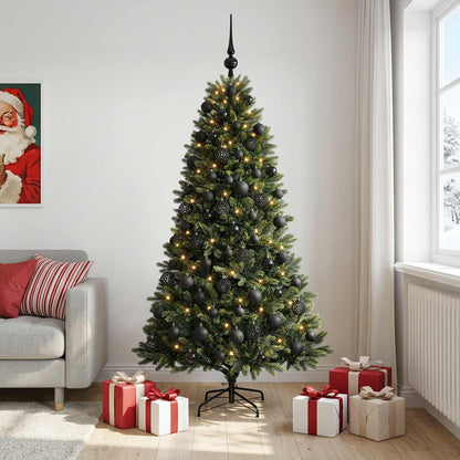 Artificial Christmas Tree with Bauble 300 LEDs 180 cm with LEDs & black balls