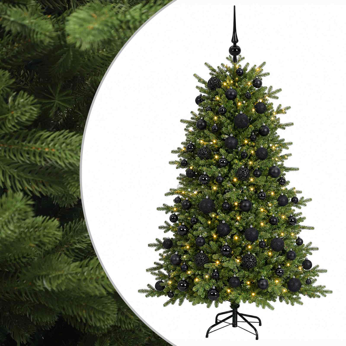 Artificial Christmas Tree with Bauble 300 LEDs 240 cm with LEDs & black balls