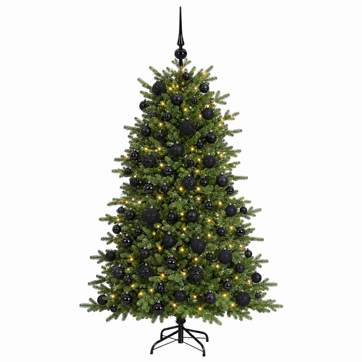 Artificial Christmas Tree with Bauble 300 LEDs 240 cm with LEDs & black balls