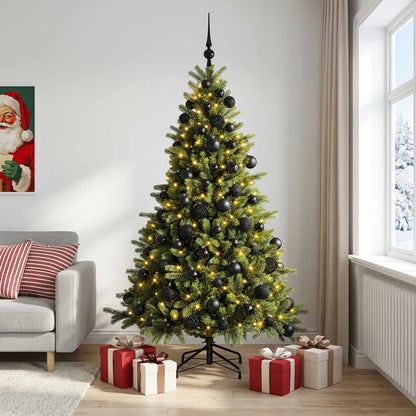Artificial Christmas Tree with Bauble 300 LEDs 240 cm with LEDs & black balls