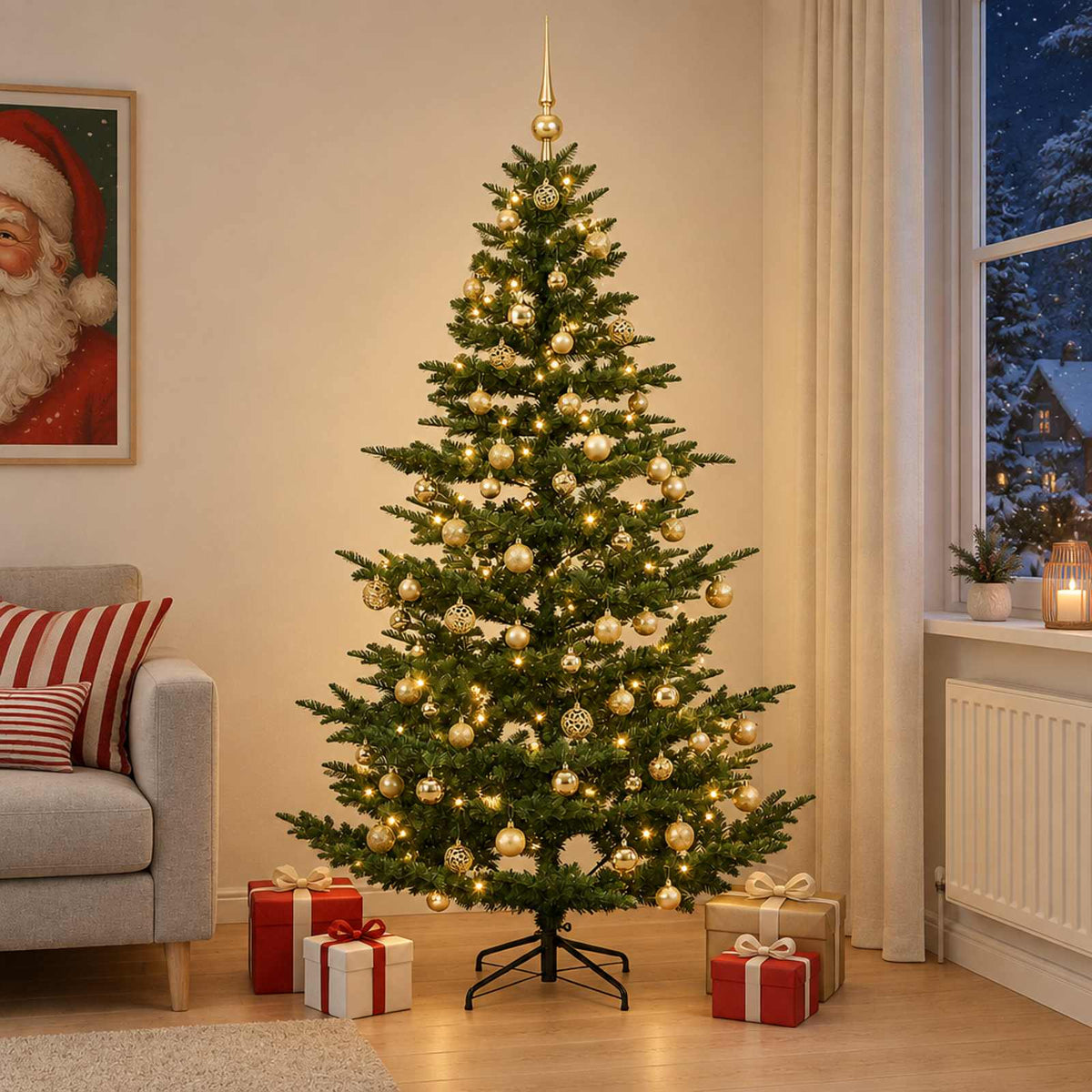 vidaXL Artificial Christmas Tree with Bauble 210 cm 300 LEDs 1