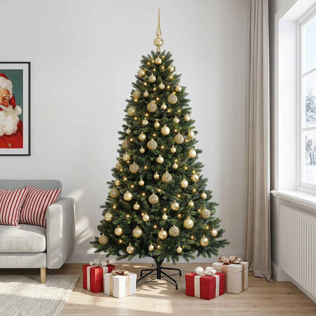 vidaXL Artificial Christmas Tree with Bauble 240 cm 300 LEDs 1