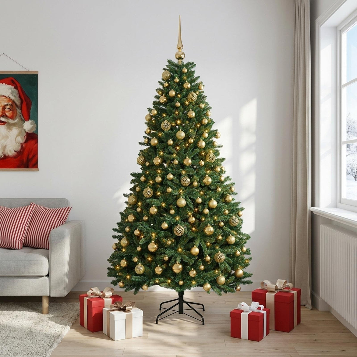 vidaXL Artificial Christmas Tree Mid-green with Bauble 210 cm 300 LEDs 3