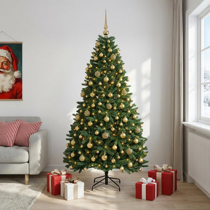 vidaXL Artificial Christmas Tree Mid-green with Bauble 210 cm 300 LEDs 3