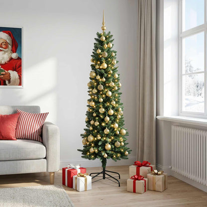 vidaXL Artificial Slim Christmas Tree with Bauble 210 cm 300 LEDs 3