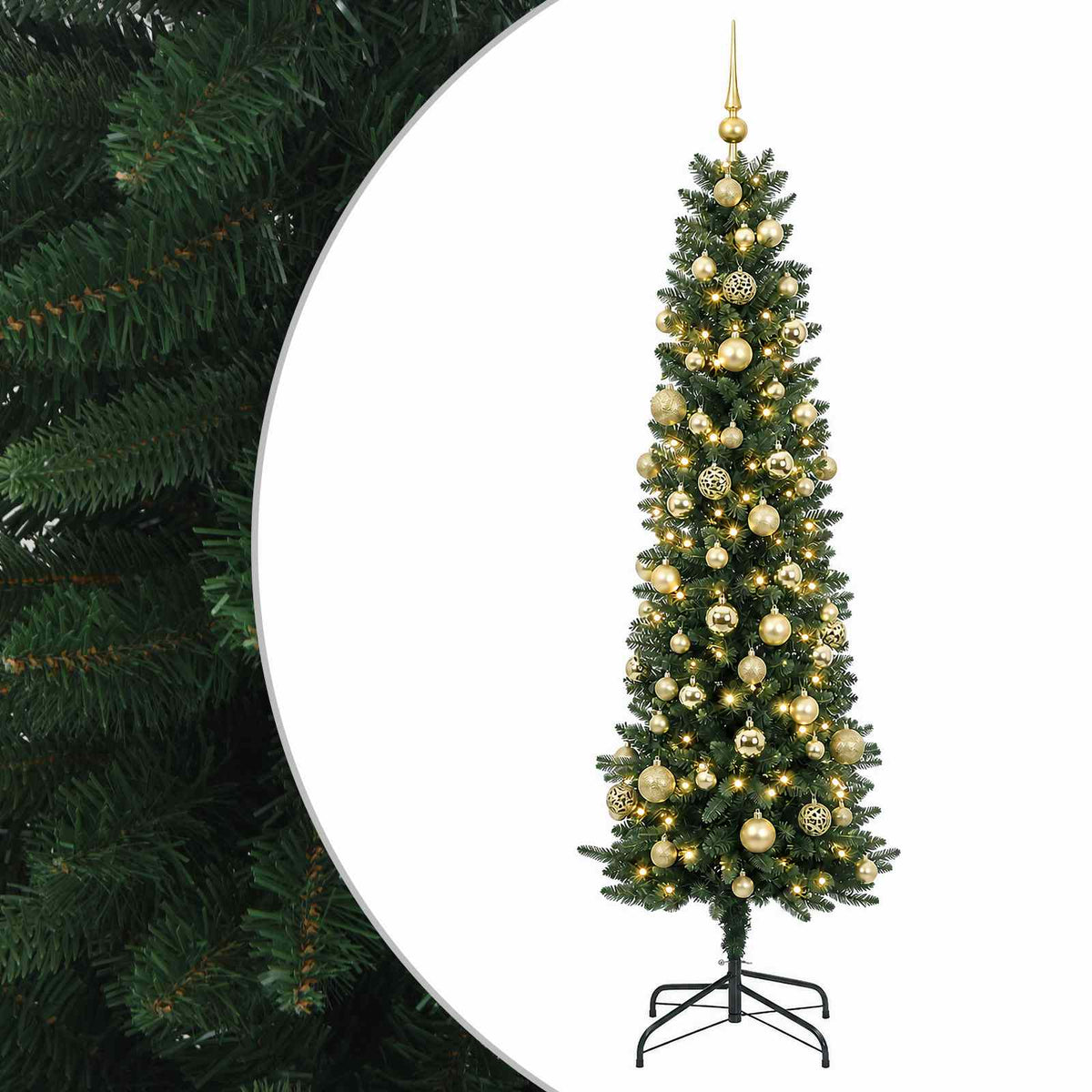 vidaXL Artificial Slim Christmas Tree with Bauble 210 cm 300 LEDs 2