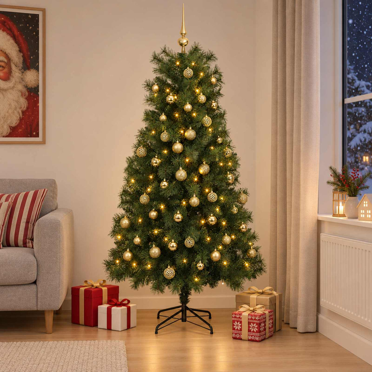 vidaXL Artificial Hinged Christmas Tree with Baubles 180 cm 300 LEDs 1