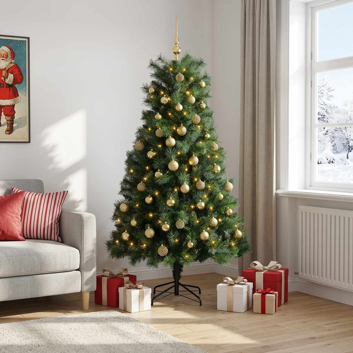 vidaXL Artificial Hinged Christmas Tree with Baubles 180 cm 300 LEDs 3