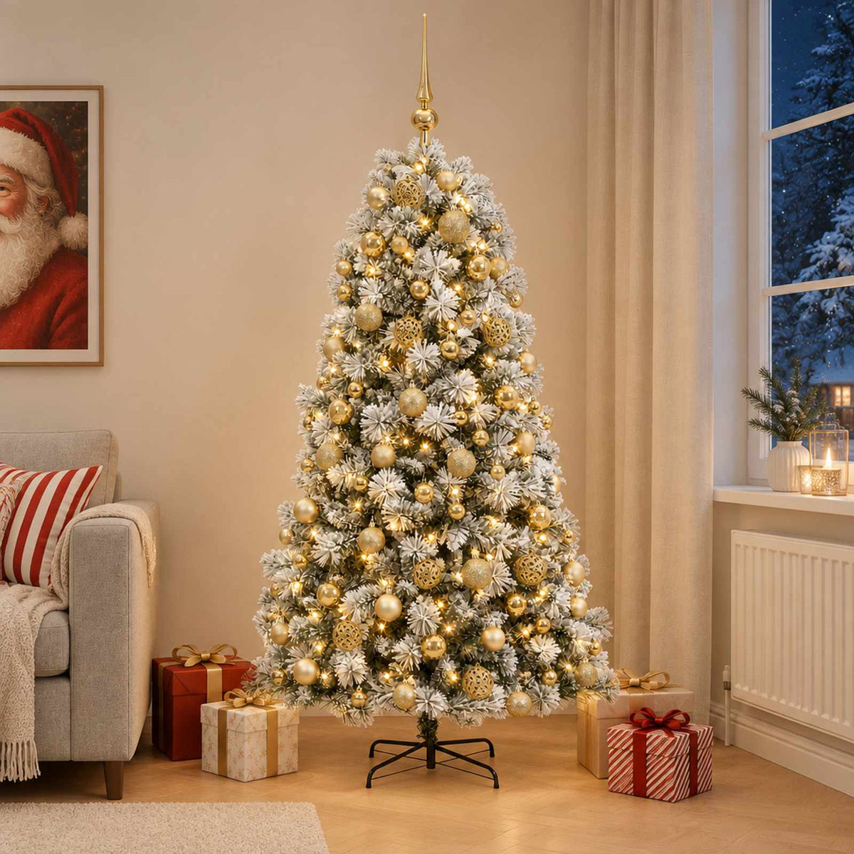 vidaXL Artificial Hinged Christmas Tree with Baubles 240 cm 300 LEDs 1