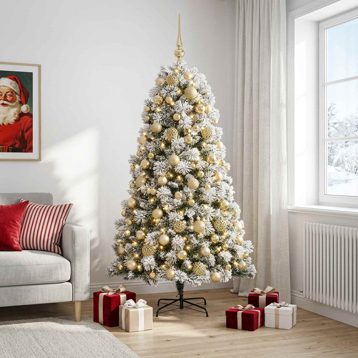 vidaXL Artificial Hinged Christmas Tree with Baubles 180 cm 300 LEDs 3