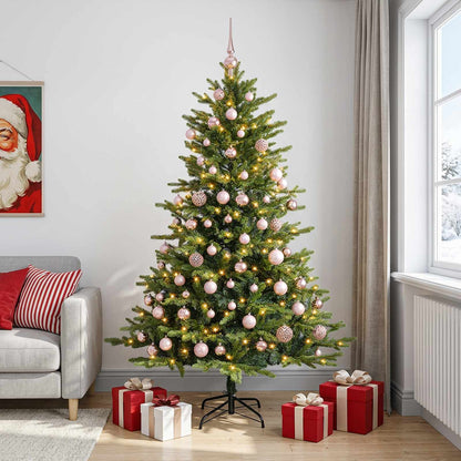 Artificial Christmas Tree with Bauble 300 LEDs Green Height 240 cm with LEDs & pink balls