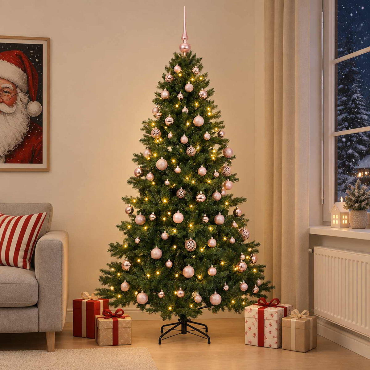 Artificial Christmas Tree Bauble LEDs Height pink balls