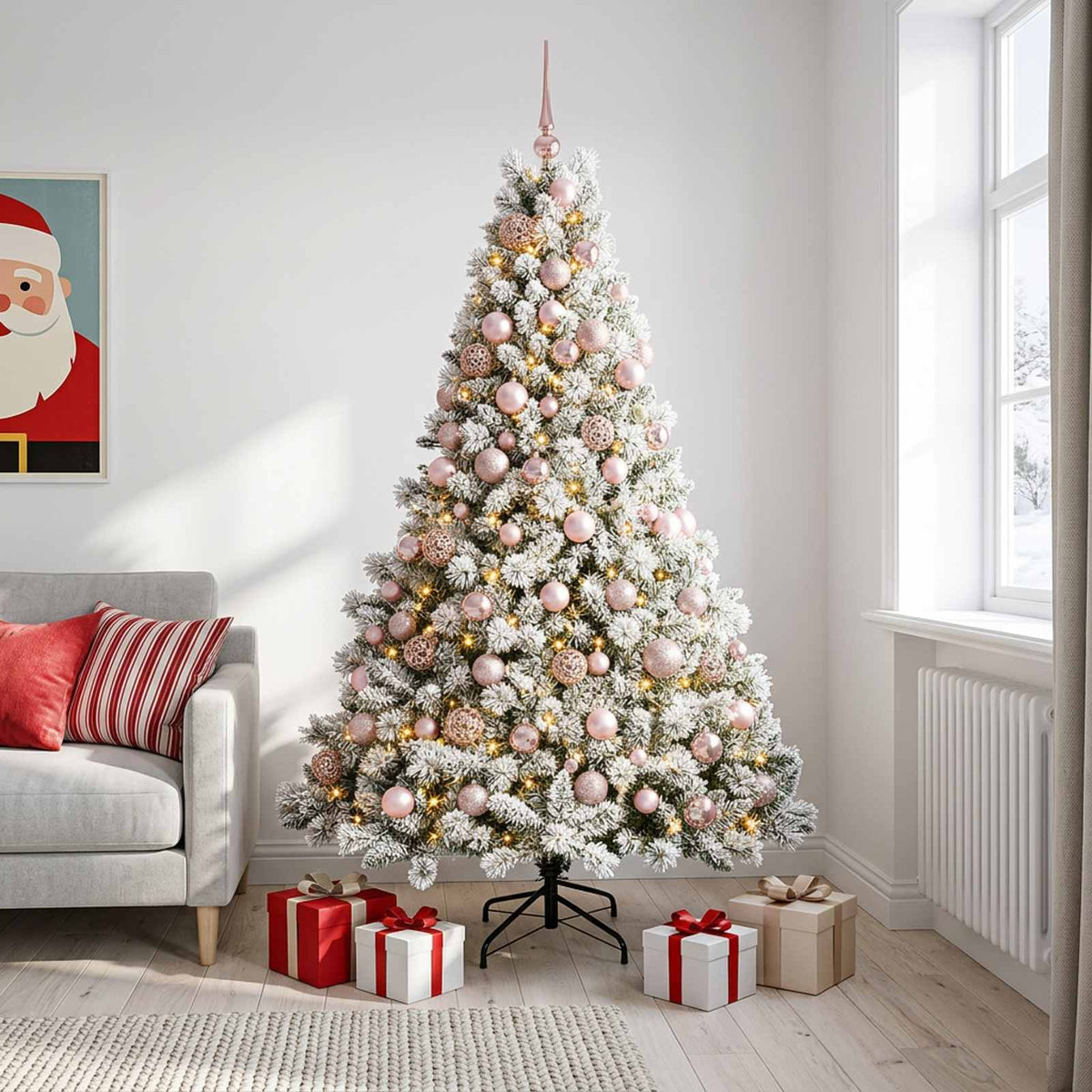 Artificial Christmas Tree Bauble LEDs Green White Height pink balls