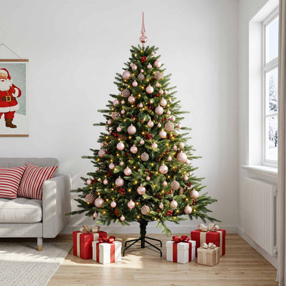 Artificial Christmas Tree with Bauble 300 LEDs Green 240 cm with LEDs & pink balls
