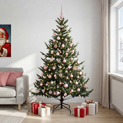 Artificial Christmas Tree with Bauble 300 LEDs Green 240 cm with LEDs & pink balls