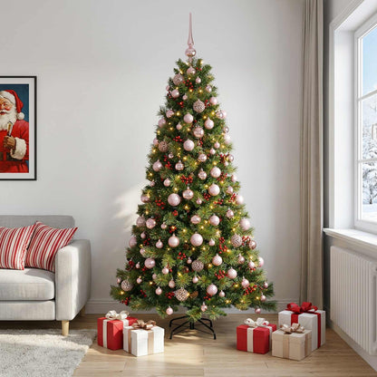 Artificial Christmas Tree with Bauble 300 LEDs 240 cm with LEDs & pink balls