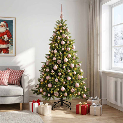 Artificial Christmas Tree with Bauble 300 LEDs 180 cm with LEDs & pink balls