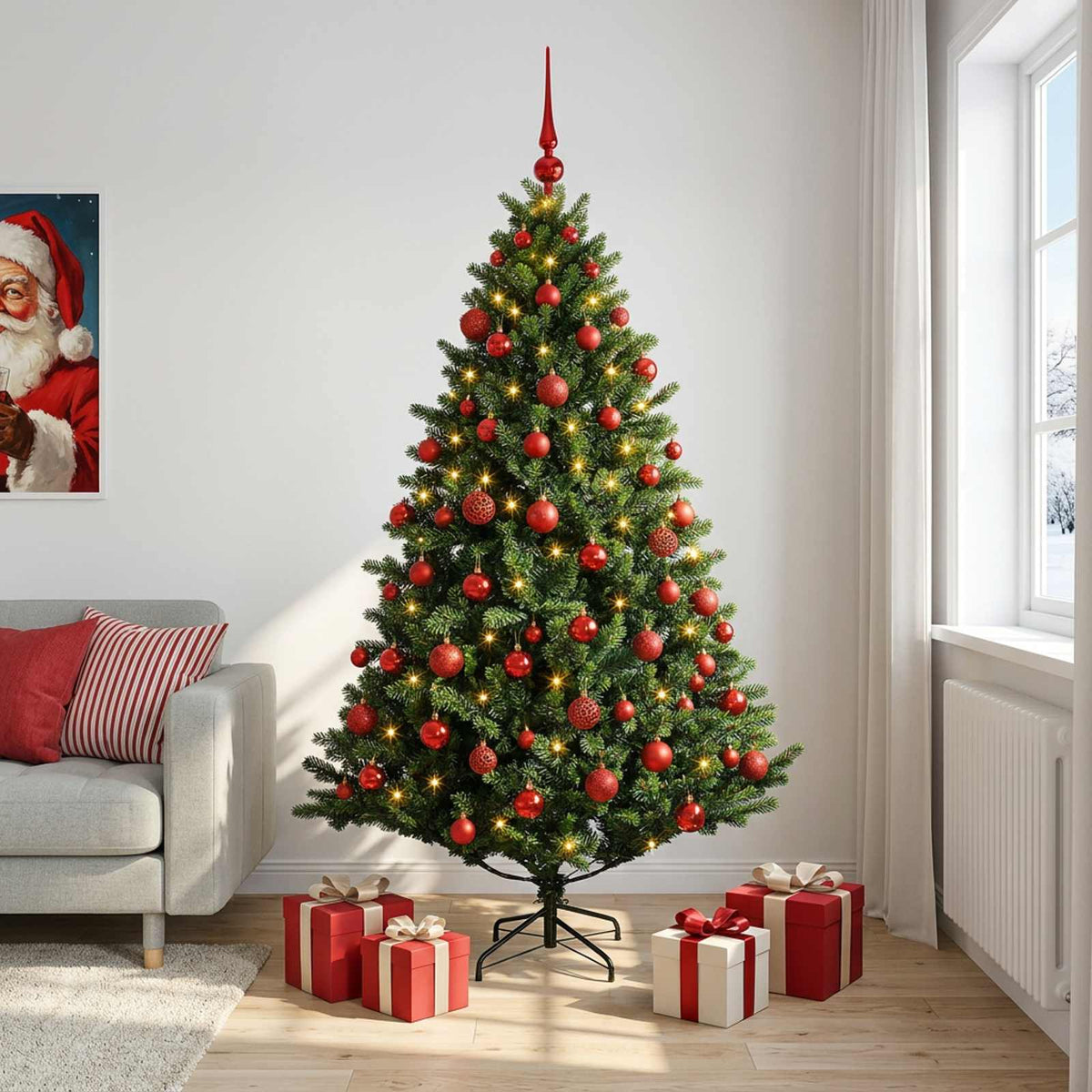 vidaXL Artificial Christmas Tree with Bauble 210 cm 300 LEDs 3