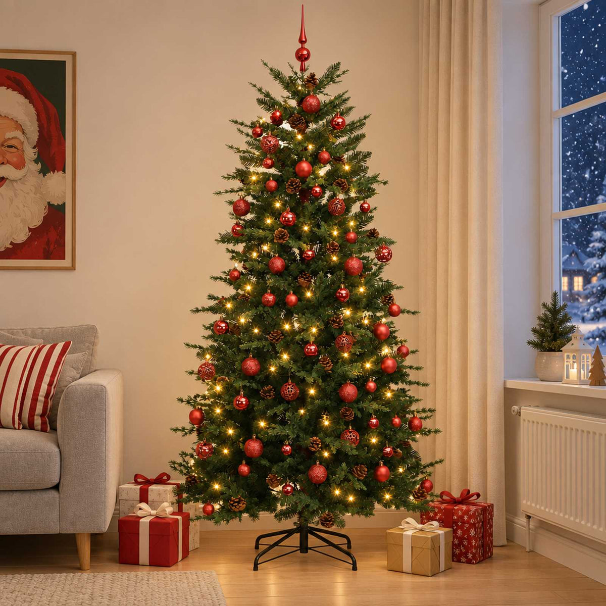 vidaXL Artificial Hinged Christmas Tree 240 cm 300 LEDs Warm White 1