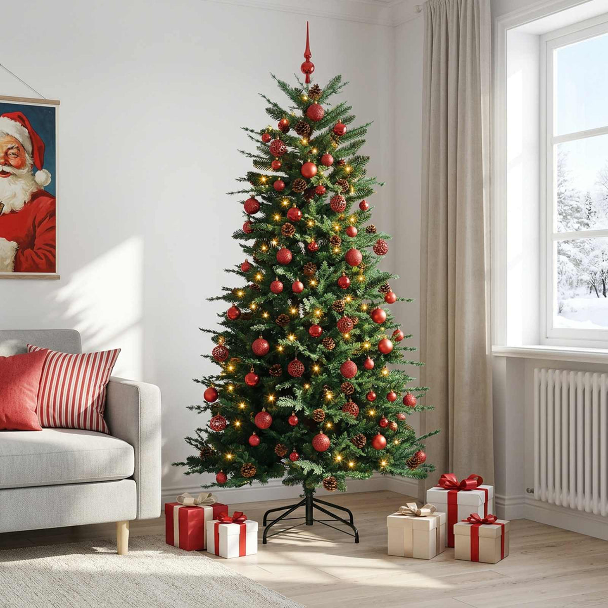 vidaXL Artificial Hinged Christmas Tree 240 cm 300 LEDs Warm White 3